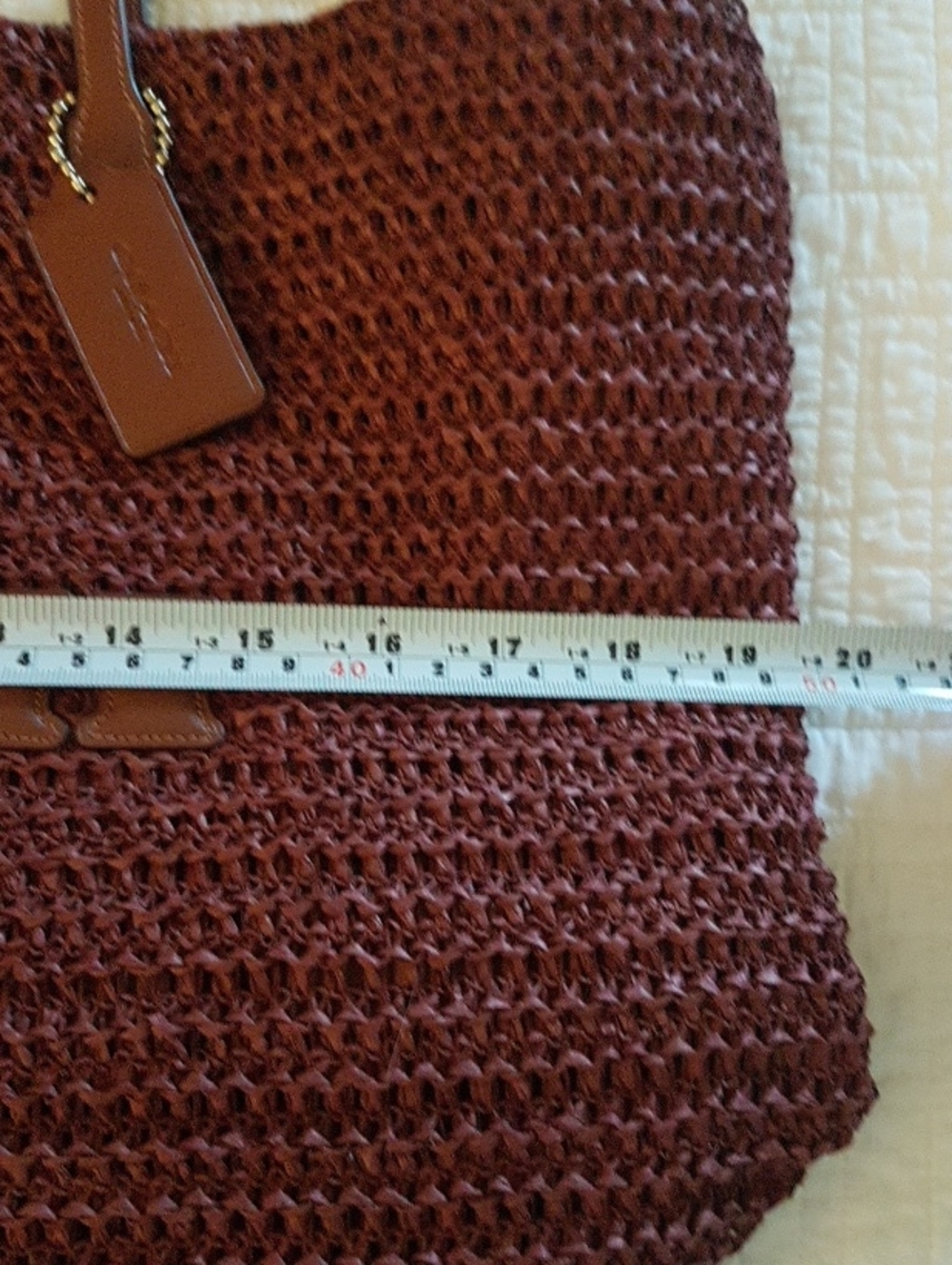 COACH Burgundy Woven Tote Bag -Brown Leather Handles. - Picture 9 of 10